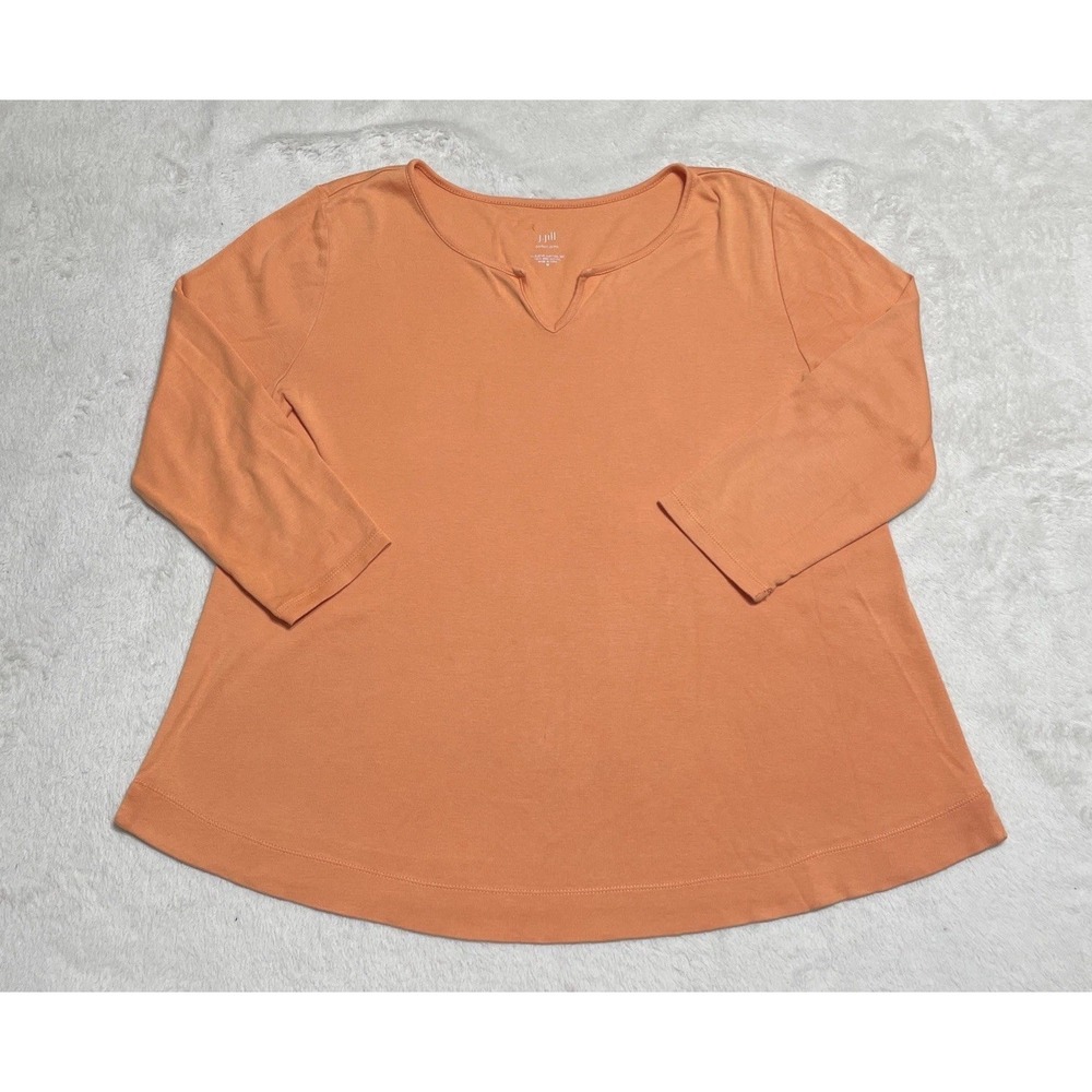 J Jill Perfect Pima Top Women's Medium Orange 3/4 Sleeve Stretch Pullover Blouse